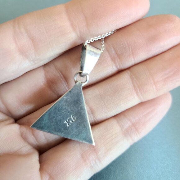 Lapis Lazuli and sterling silver triangular necklace on chain. - Picture 10 of 10